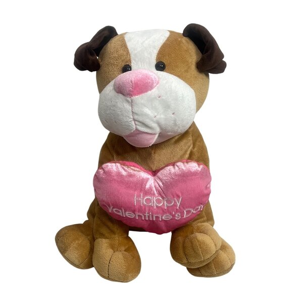 Valentine’s Day Puppy Plush Tan & Pink Heart Dog 15” - Picture 1 of 13